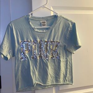 VS Pink Sequin Light Blue Crop Tee